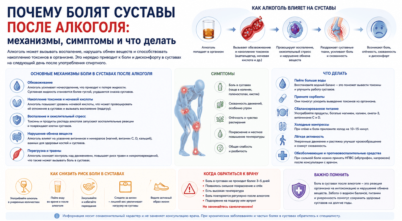 Почему болят суставы после алкоголя: механизмы, симптомы и что делать